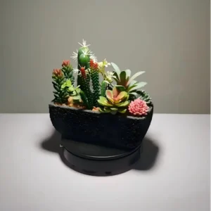 DR0026 (7)faux succulent arrangement in black etched ceramic pot