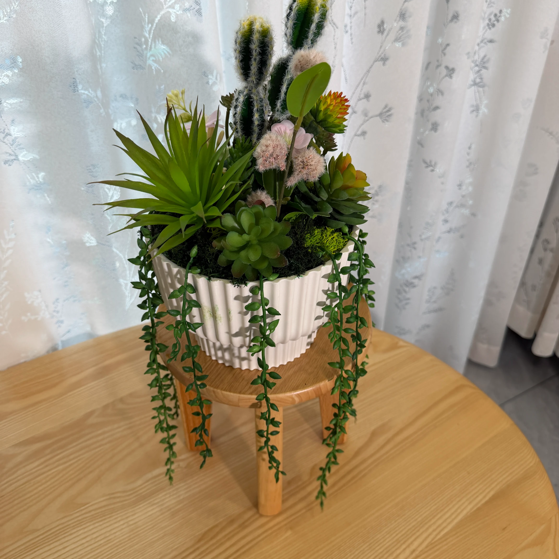 DR0074 (2) Artificial Cactus & Succulent Mix in White Ceramic Pot