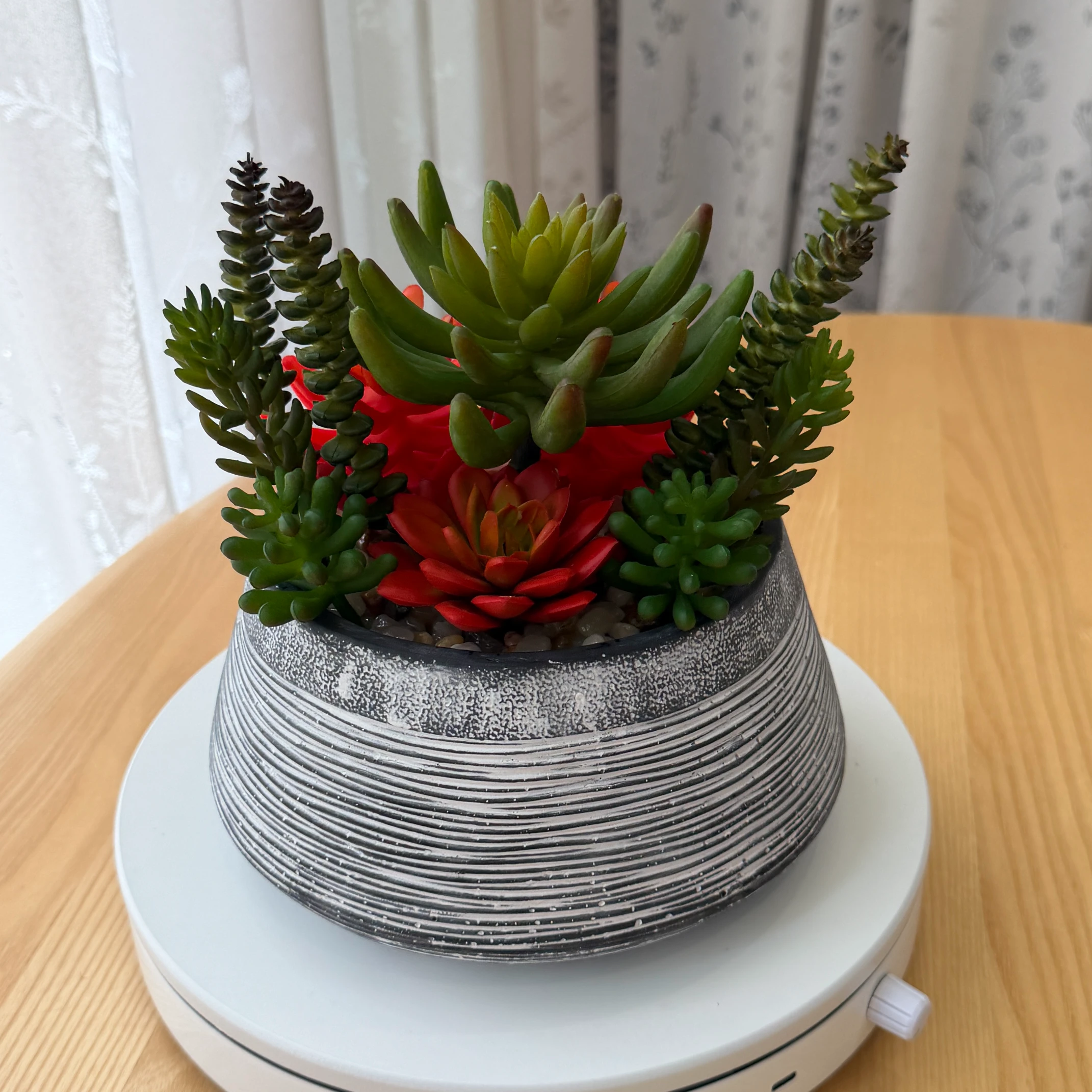 DR0080 (2) Artificial Mixed Succulent & Flower Arrangement in White Pot