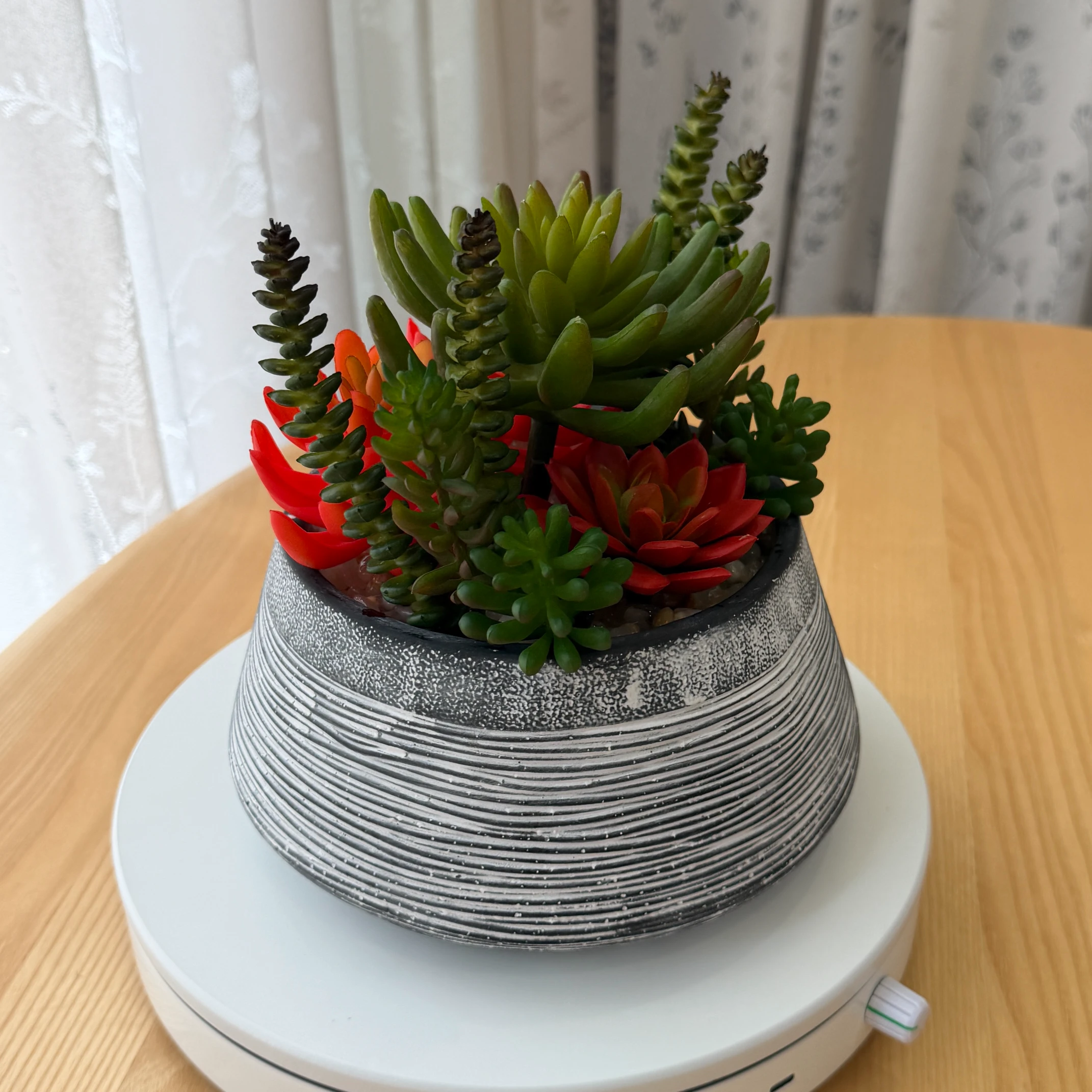 DR0080 (5) Artificial Mixed Succulent & Flower Arrangement in White Pot