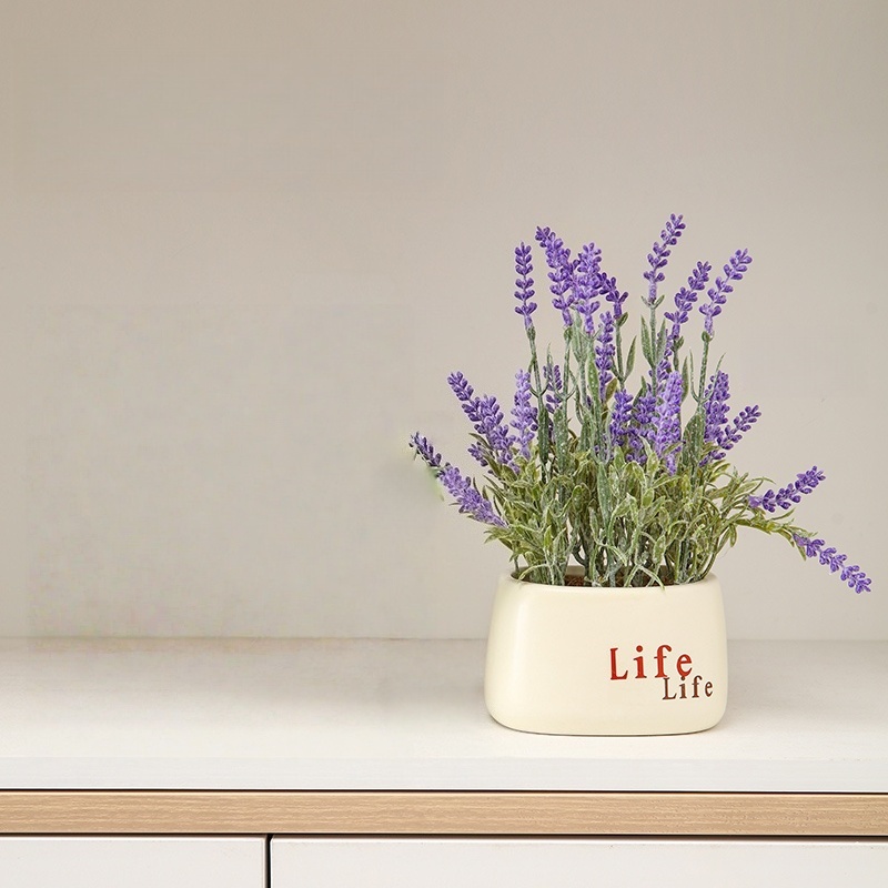 ZH0031 (2) - Artificial Lavender Potted Plant with Life Ceramic Pot