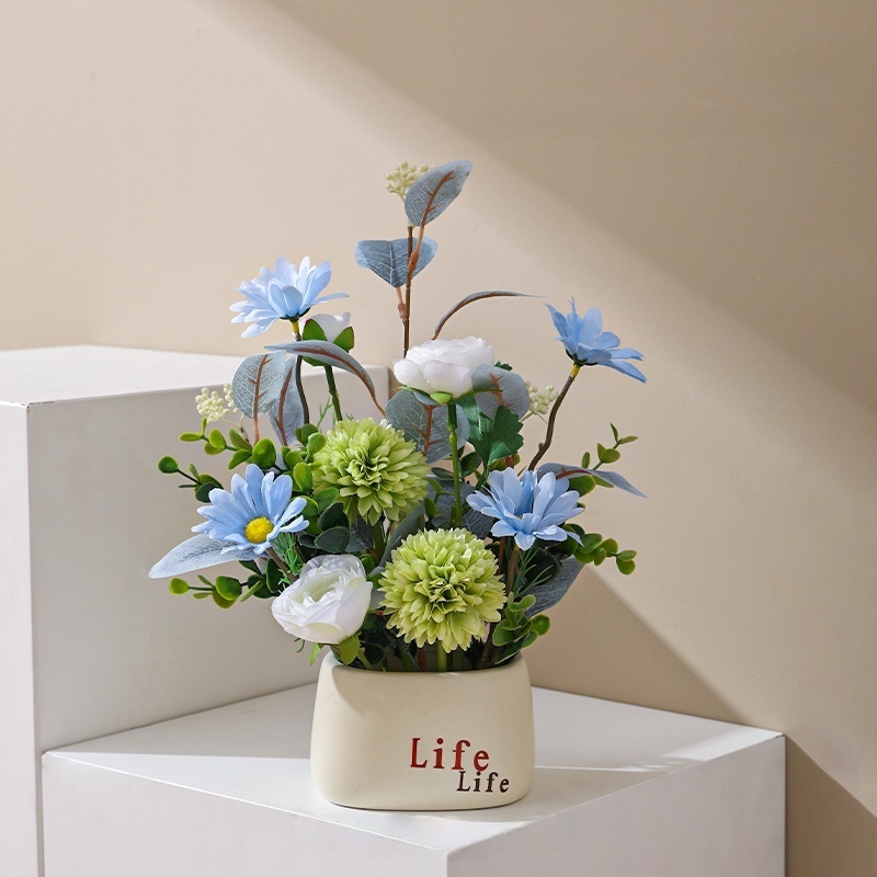 ZH0033 (3) profile - Artificial Green & White Floral Potted Plant