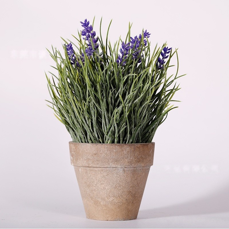 ZH0034 Artificial Lavender Potted Plant in Rustic Paper Pulm Pot Calming Farmhouse Decor