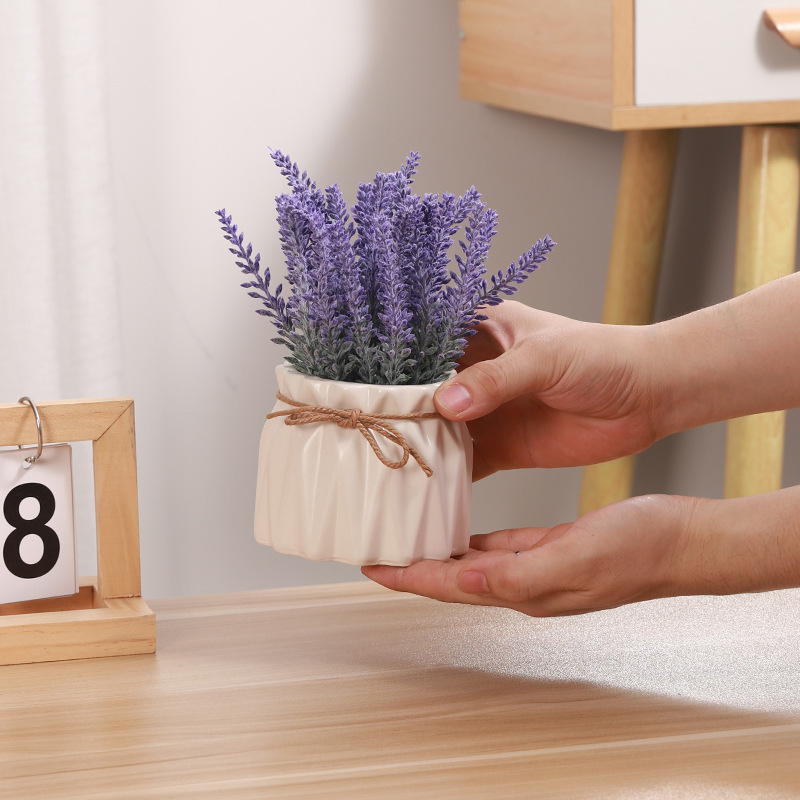 ZH0035 (1) - Artificial Lavender Potted Plant in Pleated Ceramic Pot