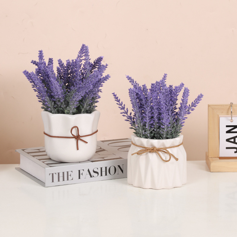 ZH0035 (2) - Artificial Lavender Potted Plant in Pleated Ceramic Pot