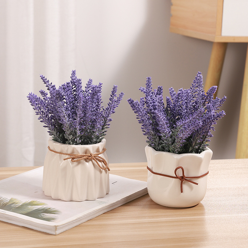 ZH0035 (3) - Artificial Lavender Potted Plant in Pleated Ceramic Pot