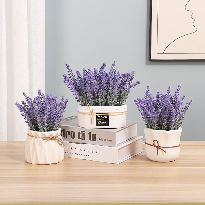 ZH0035 (4) profile - Artificial Lavender Potted Plant in Pleated Ceramic Pot