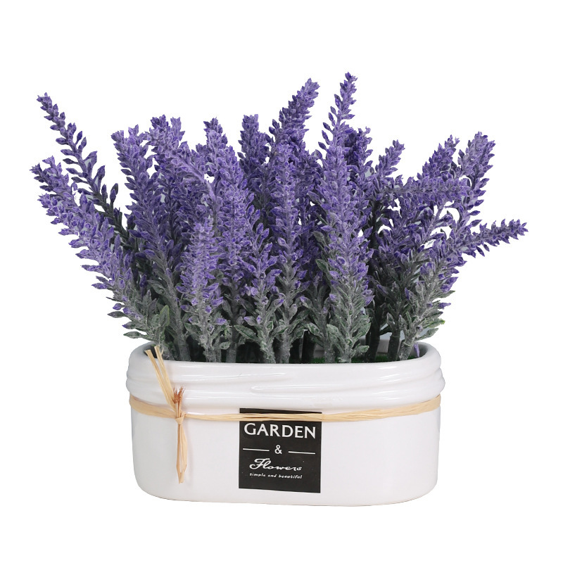 ZH0035 - Artificial Lavender Potted Plant in Pleated Ceramic Pot