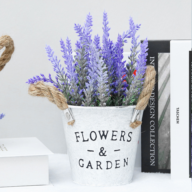 ZH0036 (1) - Artificial Pink Lavender Potted Plant in Galvanized Bucket