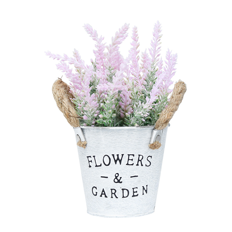 ZH0036 (2) - Artificial Pink Lavender Potted Plant in Galvanized Bucket
