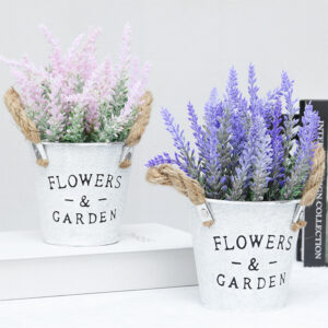 ZH0036 (3) profile - Artificial Pink Lavender Potted Plant in Galvanized Bucket