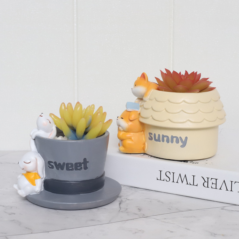 KT0001 (1) - Cute Animal Resin Succulent Planter Set
