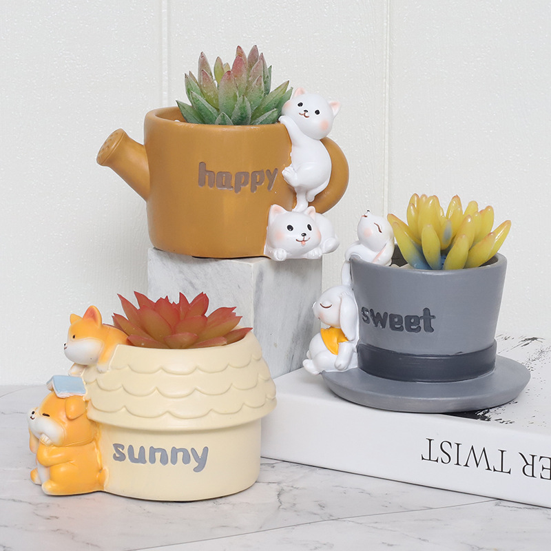 KT0001 (2) - Cute Animal Resin Succulent Planter Set
