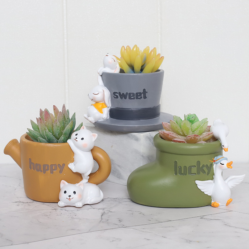 KT0001 (3) - Cute Animal Resin Succulent Planter Set