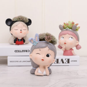 KT0004 (1) profile - Cute Cartoon Girl Resin Succulent Planter Set