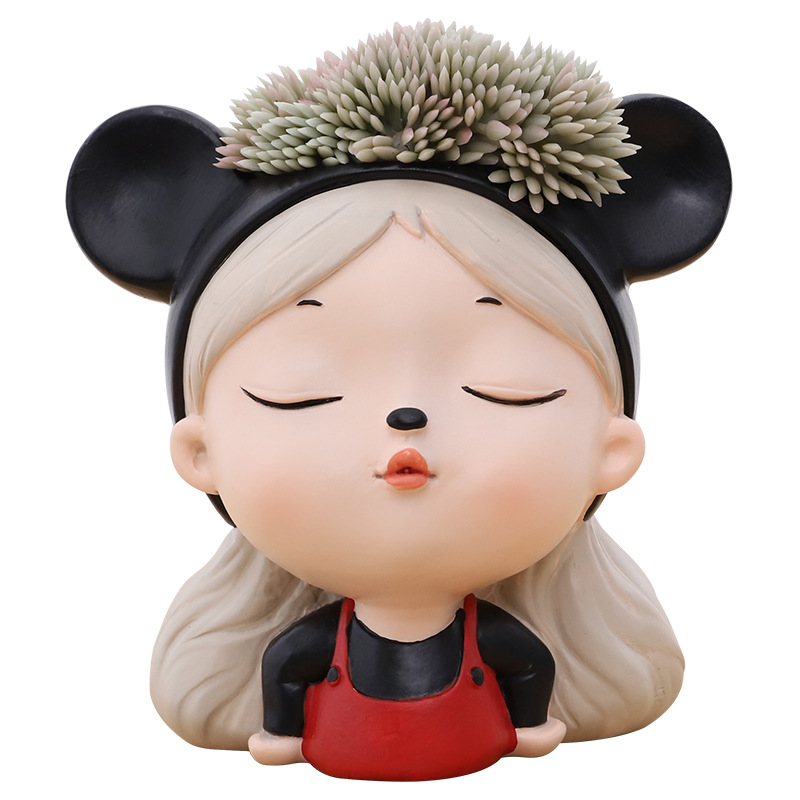 KT0004 (3) - Cute Cartoon Girl Resin Succulent Planter Set