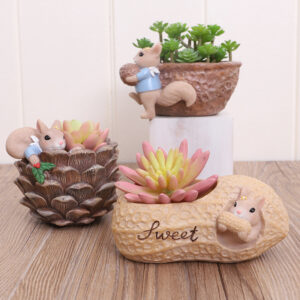 KT0005 (4) profile - Cute Squirrel Resin Succulent Planter Set