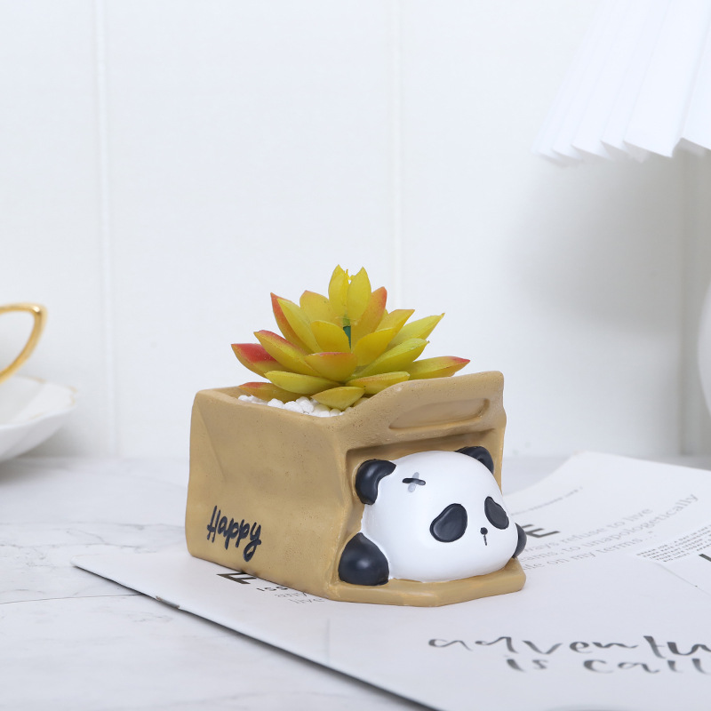 KT0007 (1) - Cute Peeking Panda Resin Succulent Planter Set