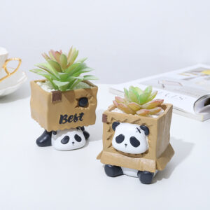 KT0007 (3) profile - Cute Peeking Panda Resin Succulent Planter Set