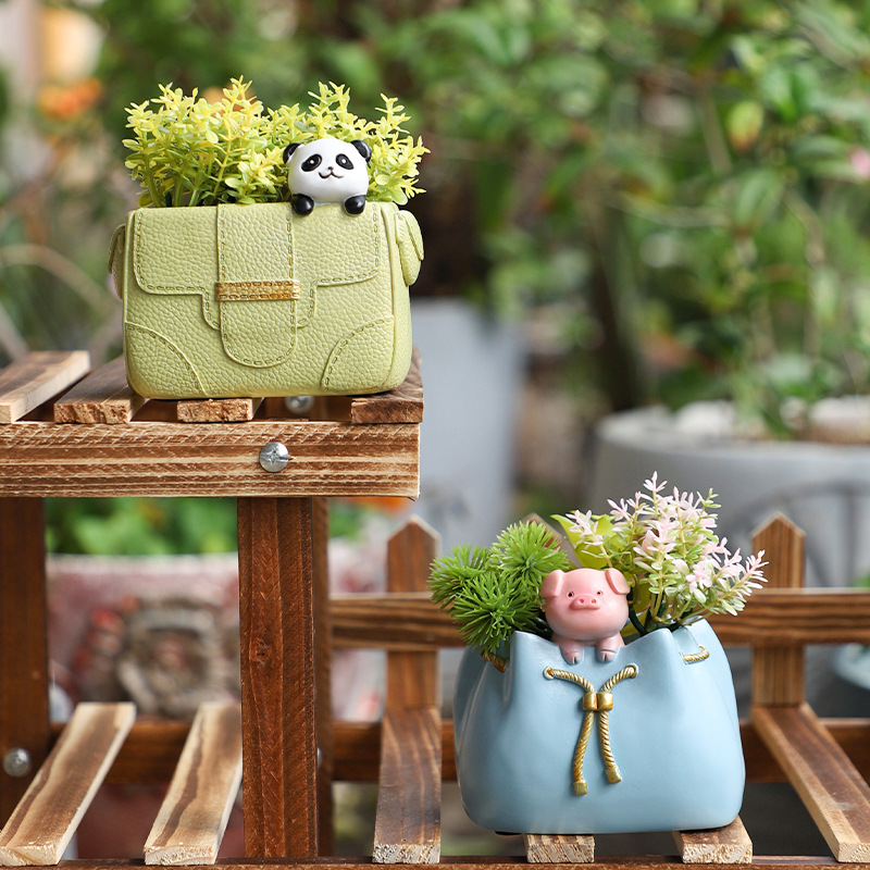 KT0008 (1) - Cute Handbag Resin Succulent Planter Set
