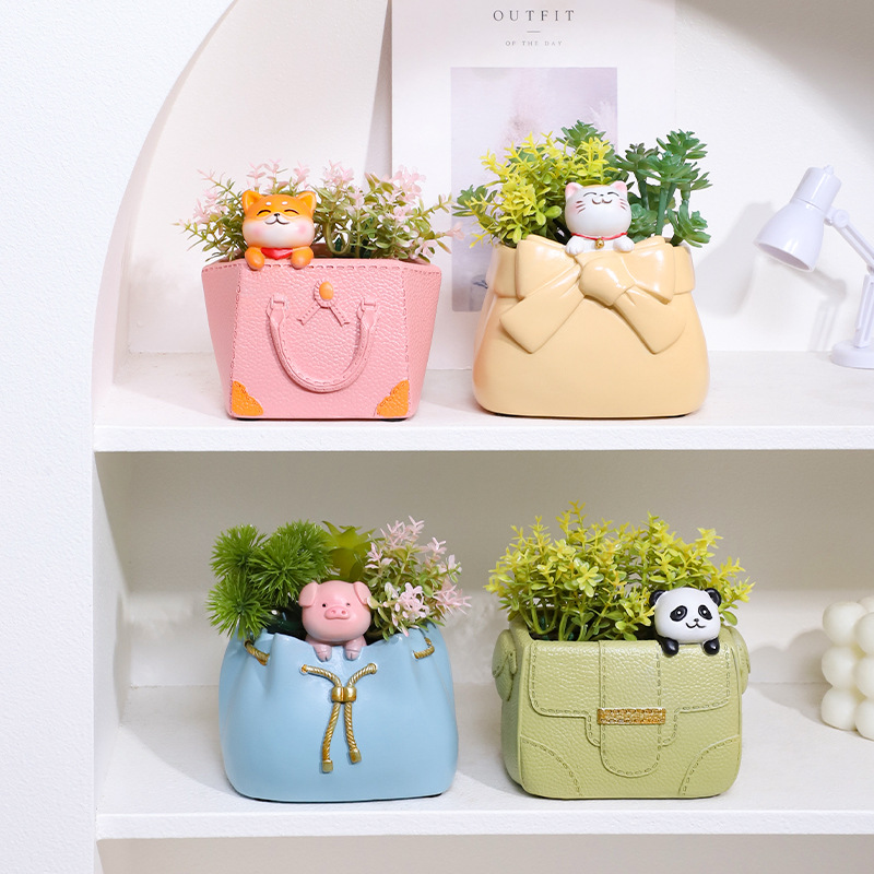 KT0008 (2) profile - Cute Handbag Resin Succulent Planter Set