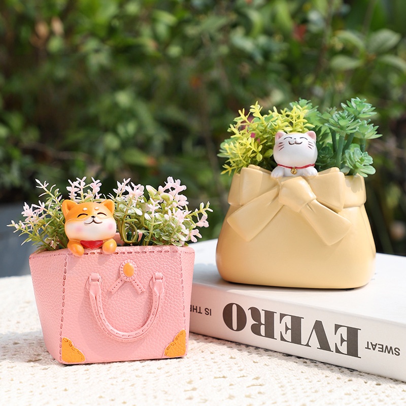 KT0008 (4) - Cute Handbag Resin Succulent Planter Set