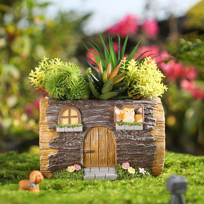 KT0009 (1) - Fairy Tale Cottage Resin Succulent Planter Set