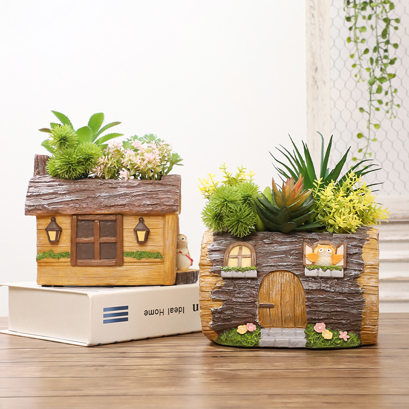 KT0009 (3) profile - Fairy Tale Cottage Resin Succulent Planter Set