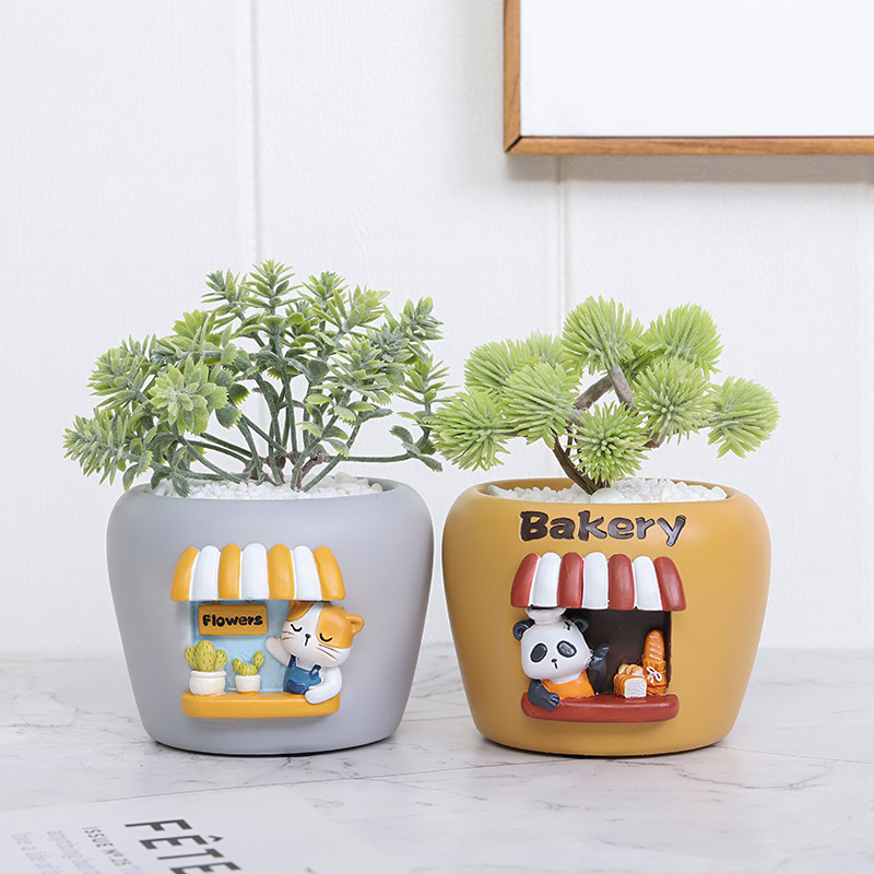 KT0010 (3) profile - Cute Shopfront Resin Succulent Planter Set