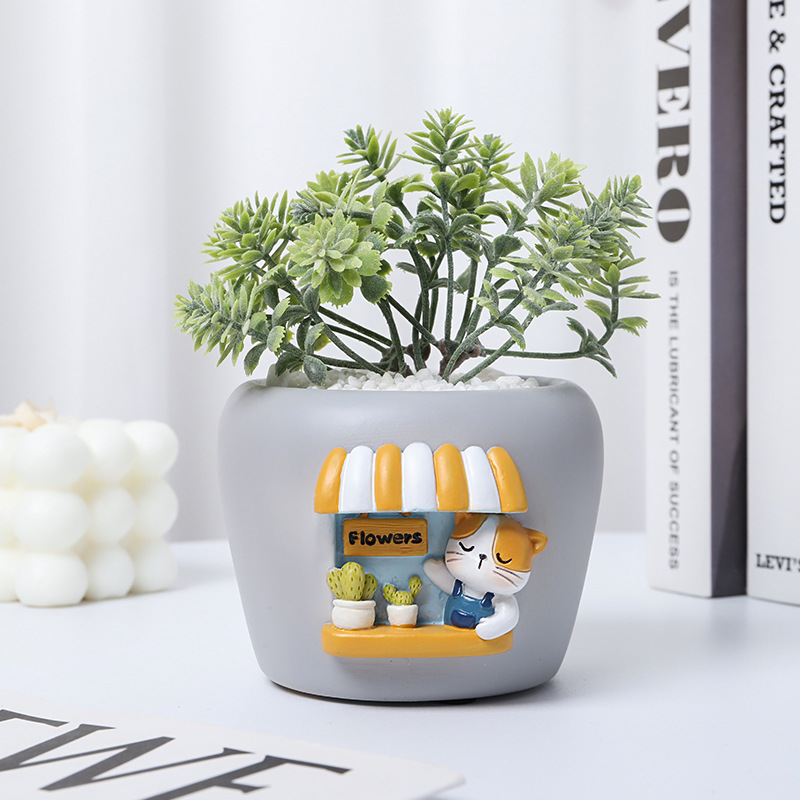 KT0010 (4) - Cute Shopfront Resin Succulent Planter Set