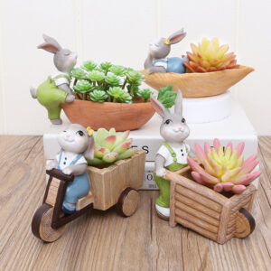 KT0011 (3) profile - Cute Bunny Resin Succulent Planter Set