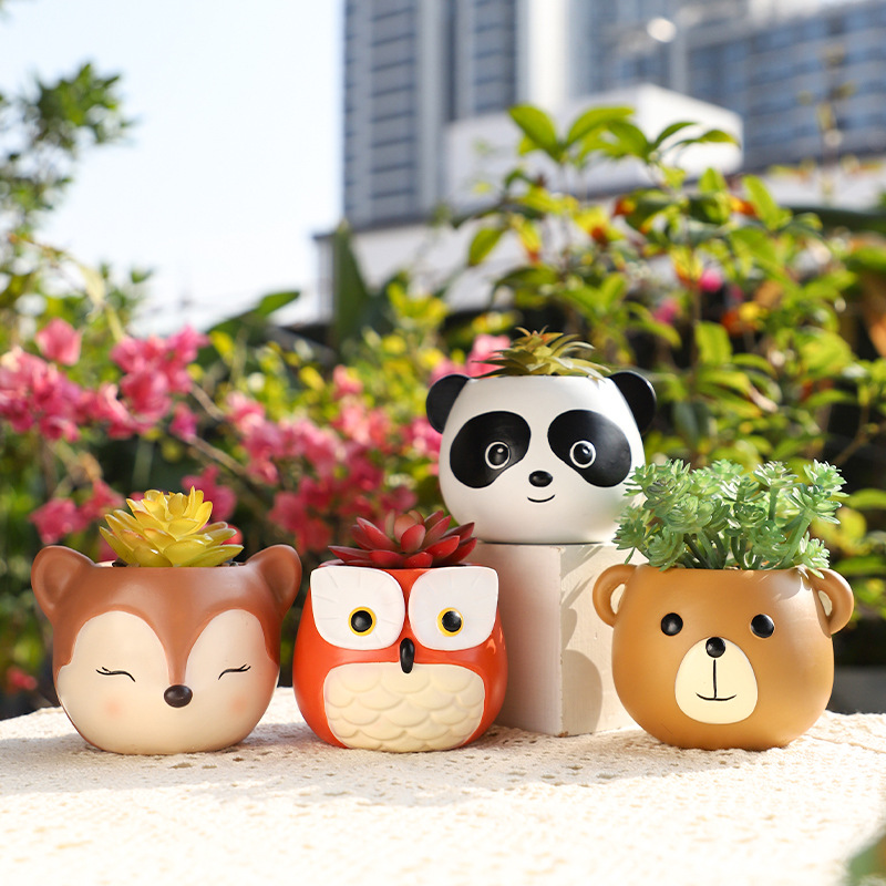 KT0014 (1) - Cute Animal Head Resin Succulent Planter Set