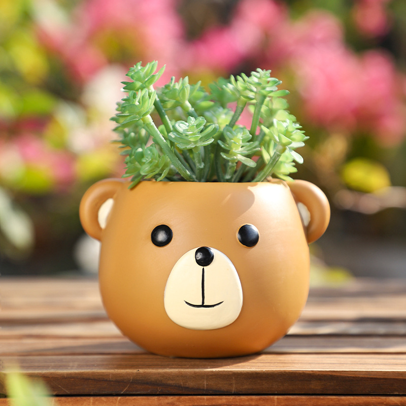KT0014 (2) - Cute Animal Head Resin Succulent Planter Set