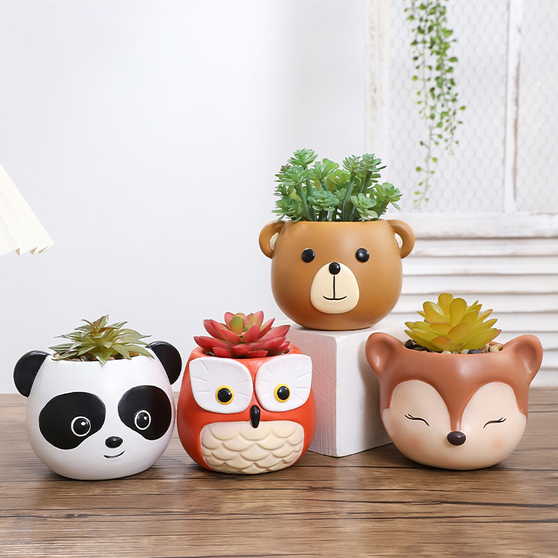 KT0014 (3) profile - Cute Animal Head Resin Succulent Planter Set
