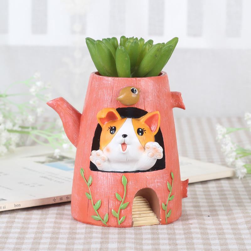 KT0016 (3) - Cute Corgi Resin Succulent Planter Set