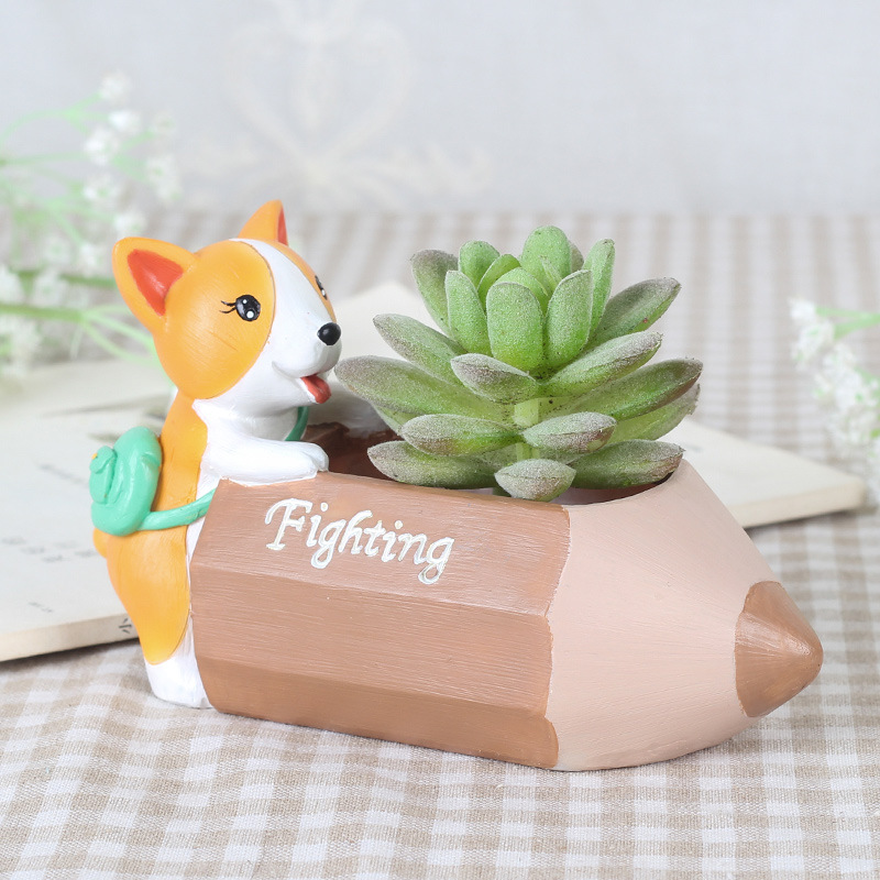 KT0016 (4) - Cute Corgi Resin Succulent Planter Set