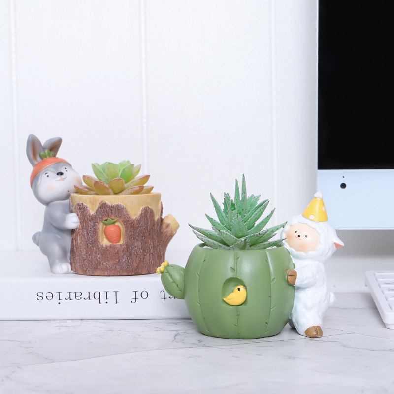 KT0018 (2) - Cute Forest Animal Resin Succulent Planter Set