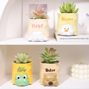 KT0021 (3) profile - Cute Peeking Animal Resin Succulent Planter Set