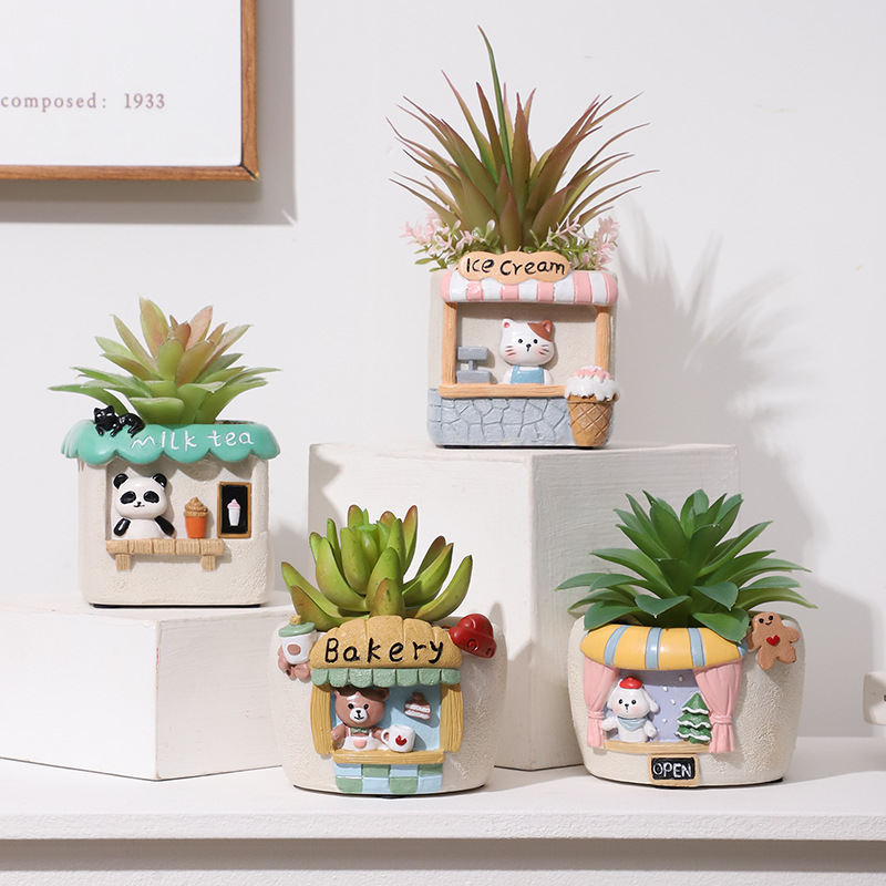 KT0022 (3) profile - Cute Shopfront Resin Succulent Planter Set
