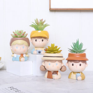 KT0024 (1) profile - Cute Everyday Girl & Boy Resin Succulent Planter Set