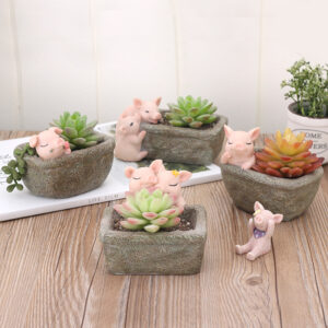 KT0025 (1) profile - Cute Piggy Resin Succulent Planter Set