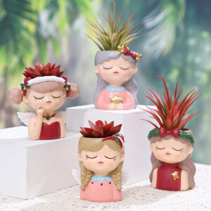 KT0027 (3) profile - Cute Girl Resin Planter Set