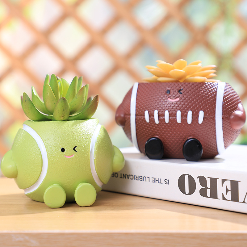 KT0030 (2) - Cute Sports Ball Resin Succulent Planter Set