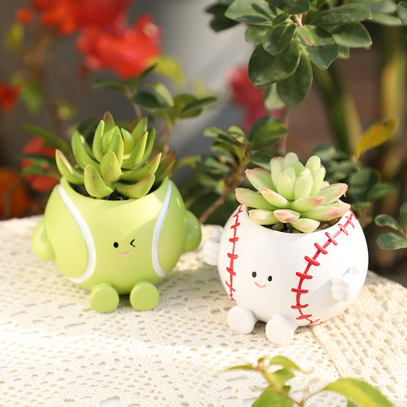 KT0030 (3) - Cute Sports Ball Resin Succulent Planter Set
