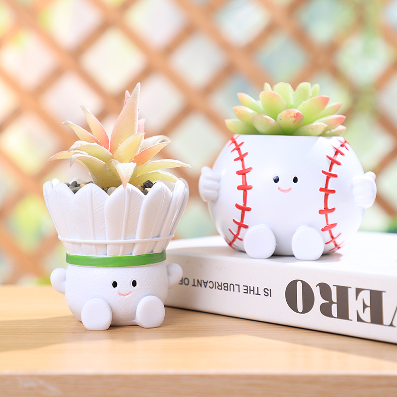 KT0030 (4) - Cute Sports Ball Resin Succulent Planter Set