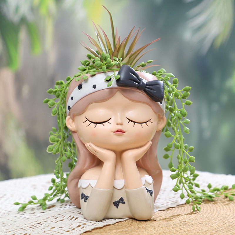 KT0031 (2) - Cute Girl Resin Succulent Planter Set