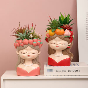 KT0032 (2) profile - Fruit Crown Girl Resin Succulent Planter Set