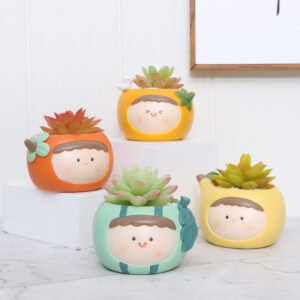 KT0035 (2) profile - Cute Fruit-Shaped Boy Resin Succulent Planter Set