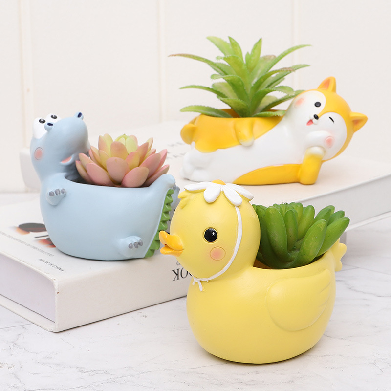 KT0037 (2) profile - Cute Lying Animal Resin Succulent Planter Set
