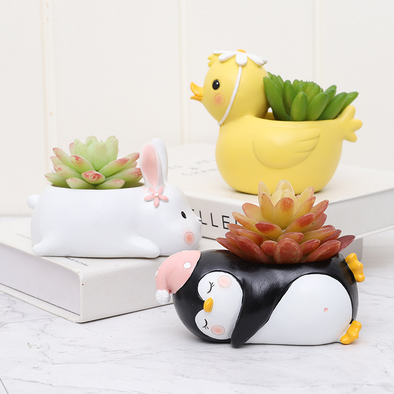 KT0037 (3) - Cute Lying Animal Resin Succulent Planter Set